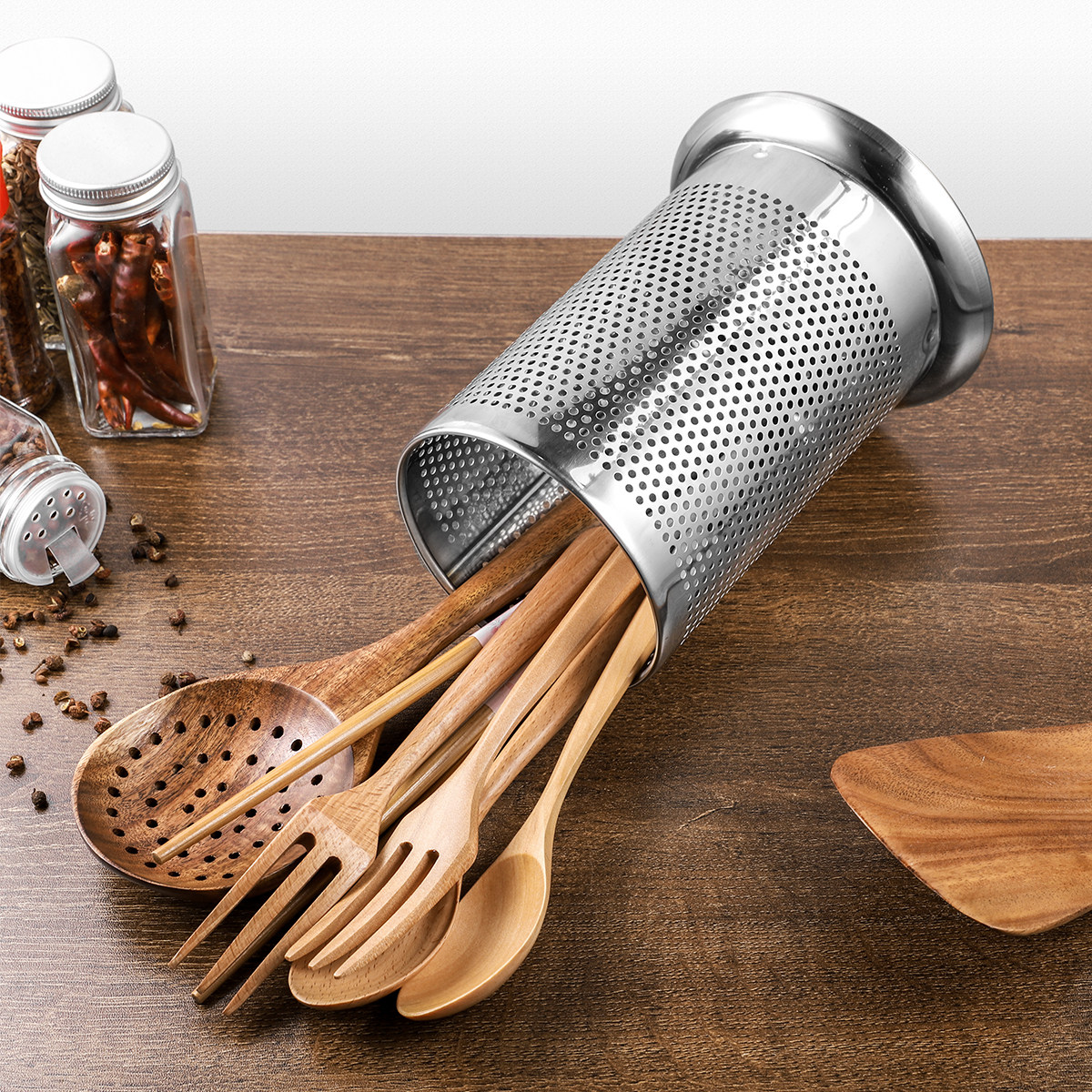 Kitchen Utensil Holder - Winomo 17x12cm Thickened Stainless Steel Flatware