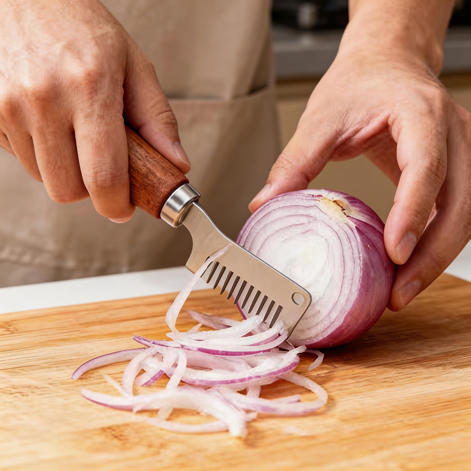 Kitchen Gadgets Vegetable Cutter - Stainless Steel Green Onion Slicer Wooden