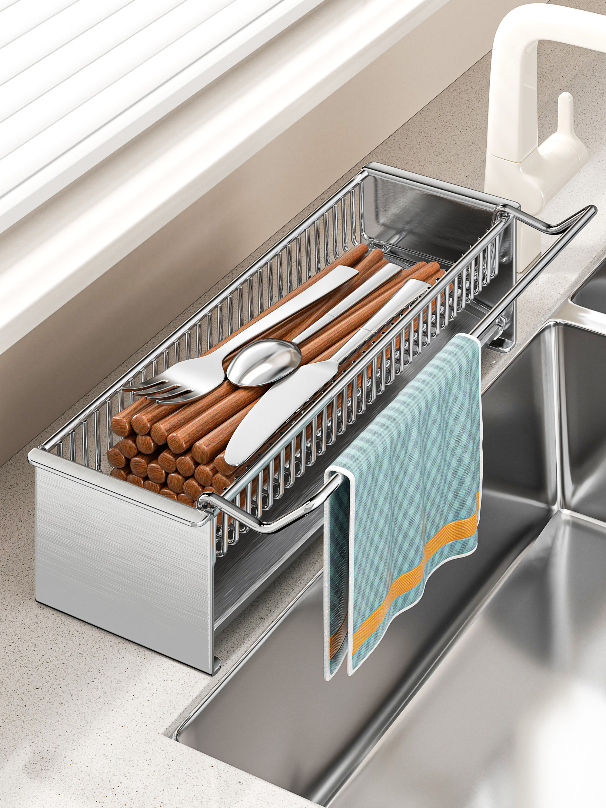 Kitchen Utensil Holder - Stainl Steel Spoon Holder Drain Ra