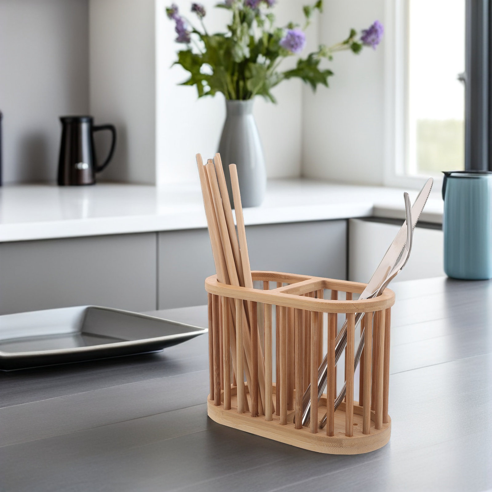 Bamboo Utensil Holder Hollow D - огляд і ціна Kitchen Utensil Holder