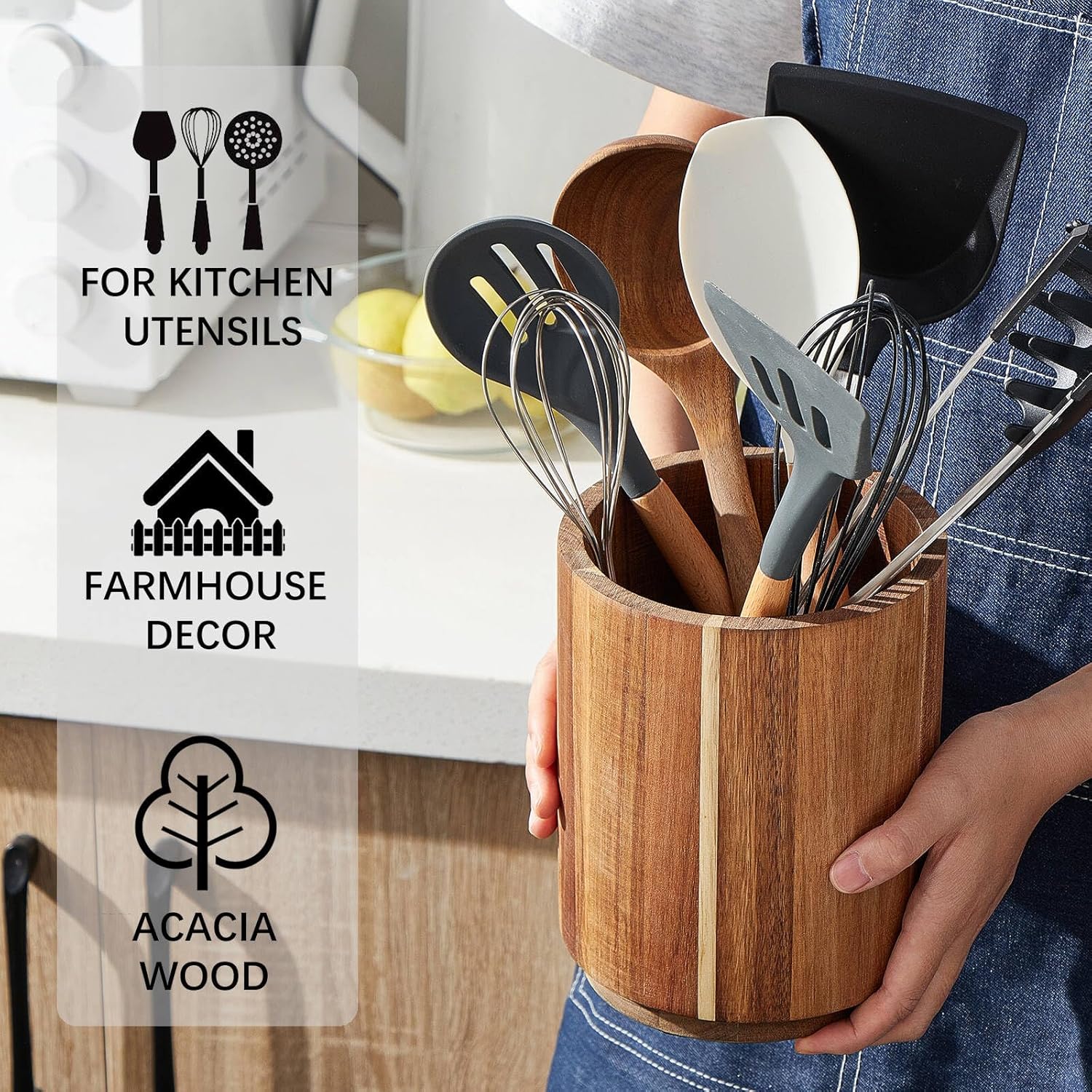 Acacia Wood Utensil Holder, 36 - огляд і ціна Kitchen Utensil Holder