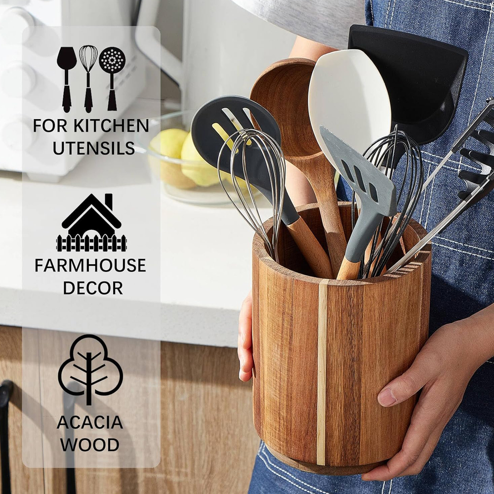 Acacia Wood Utensil Holder for - огляд і ціна Kitchen Utensil Holder